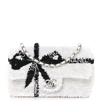 Chanel Sequin Ribbon Mini Rectangular Flap White Black 1 of 11