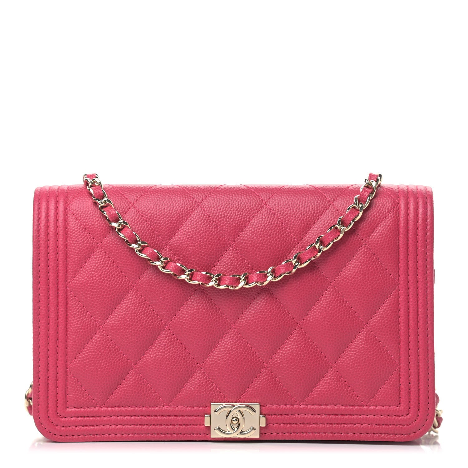 Chanel Caviar Quilted Boy Wallet On Chain WOC Fuchsia 1 of 12