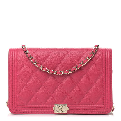 Chanel Caviar Quilted Boy Wallet On Chain WOC Fuchsia 1 of 12