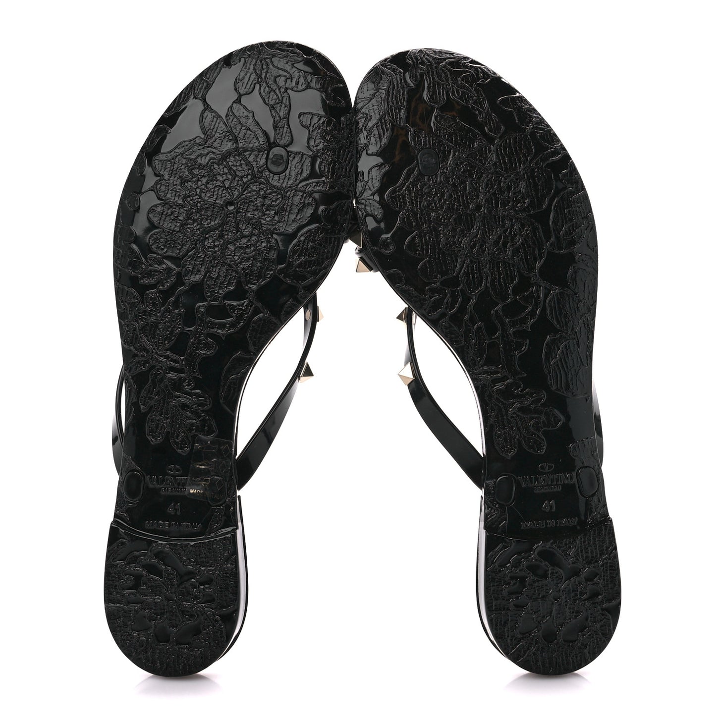 PVC Jelly Rockstud Bow Thong Sandals 41 Black