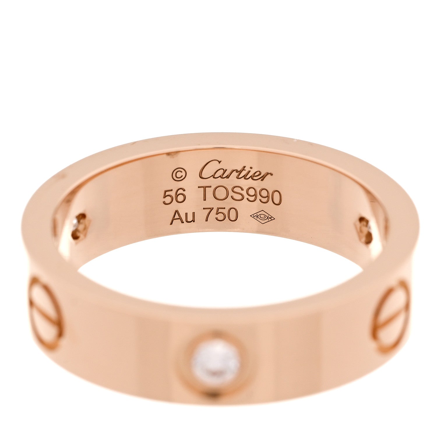 Cartier 18K Pink Gold 3 Diamond 5.5mm LOVE Ring 56 7.75 4 of 4