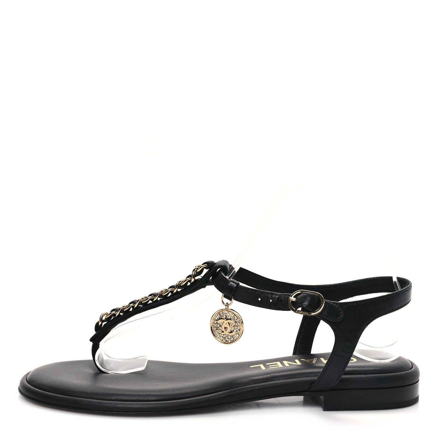 Chanel Lambskin Crystal CC Thong Sandals 37 Black 1 of 9