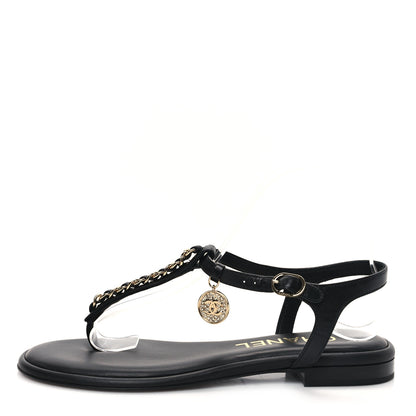 Chanel Lambskin Crystal CC Thong Sandals 37 Black 1 of 9