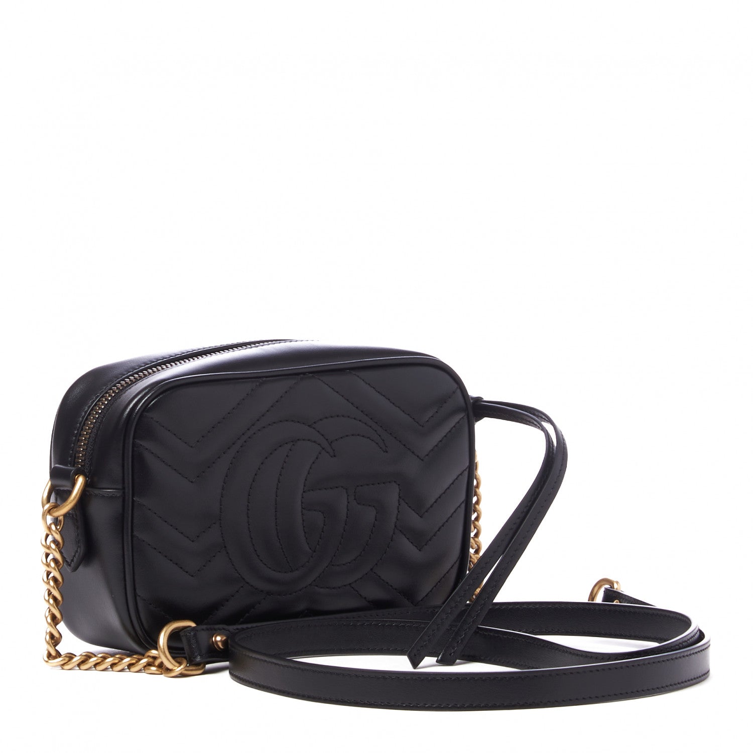 Gucci Calfskin Matelasse Mini GG Marmont Chain Shoulder Bag Black 2 of 10