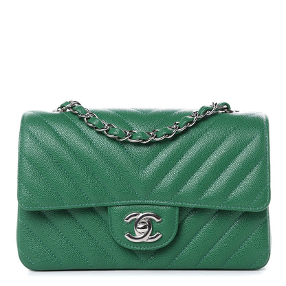 Chanel Caviar Chevron Quilted Mini Rectangular Flap Dark Green 1 of 9