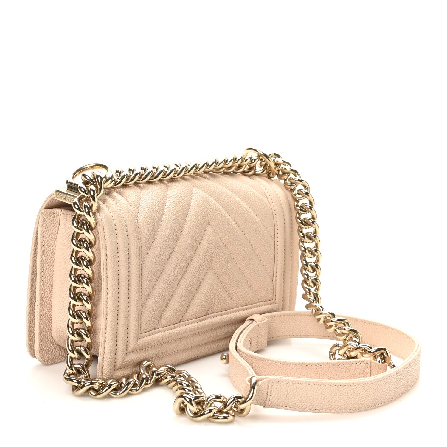 Chanel Caviar Chevron Quilted Small Boy Flap Light Beige 3 of 11