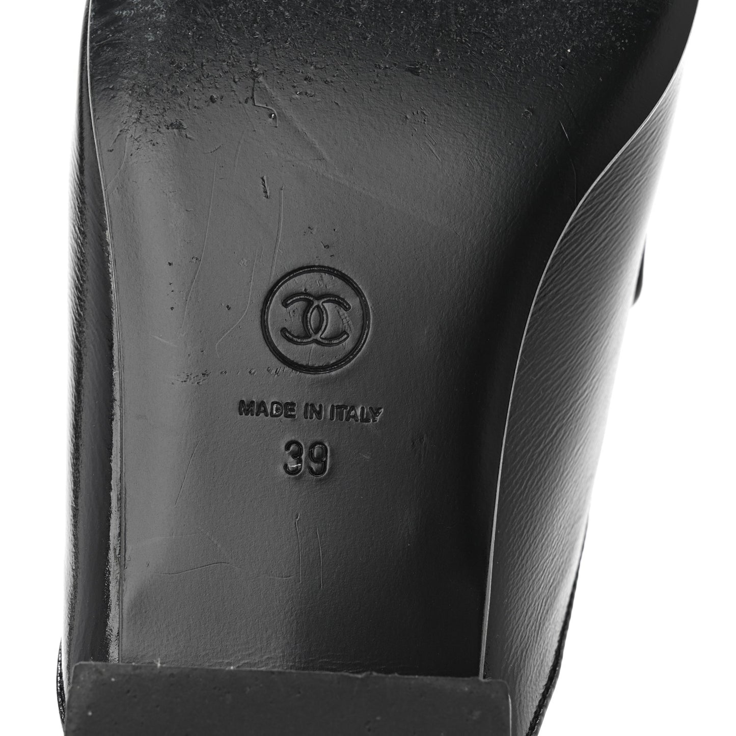 Shiny Calfskin Crystal CC Mules 39 Black