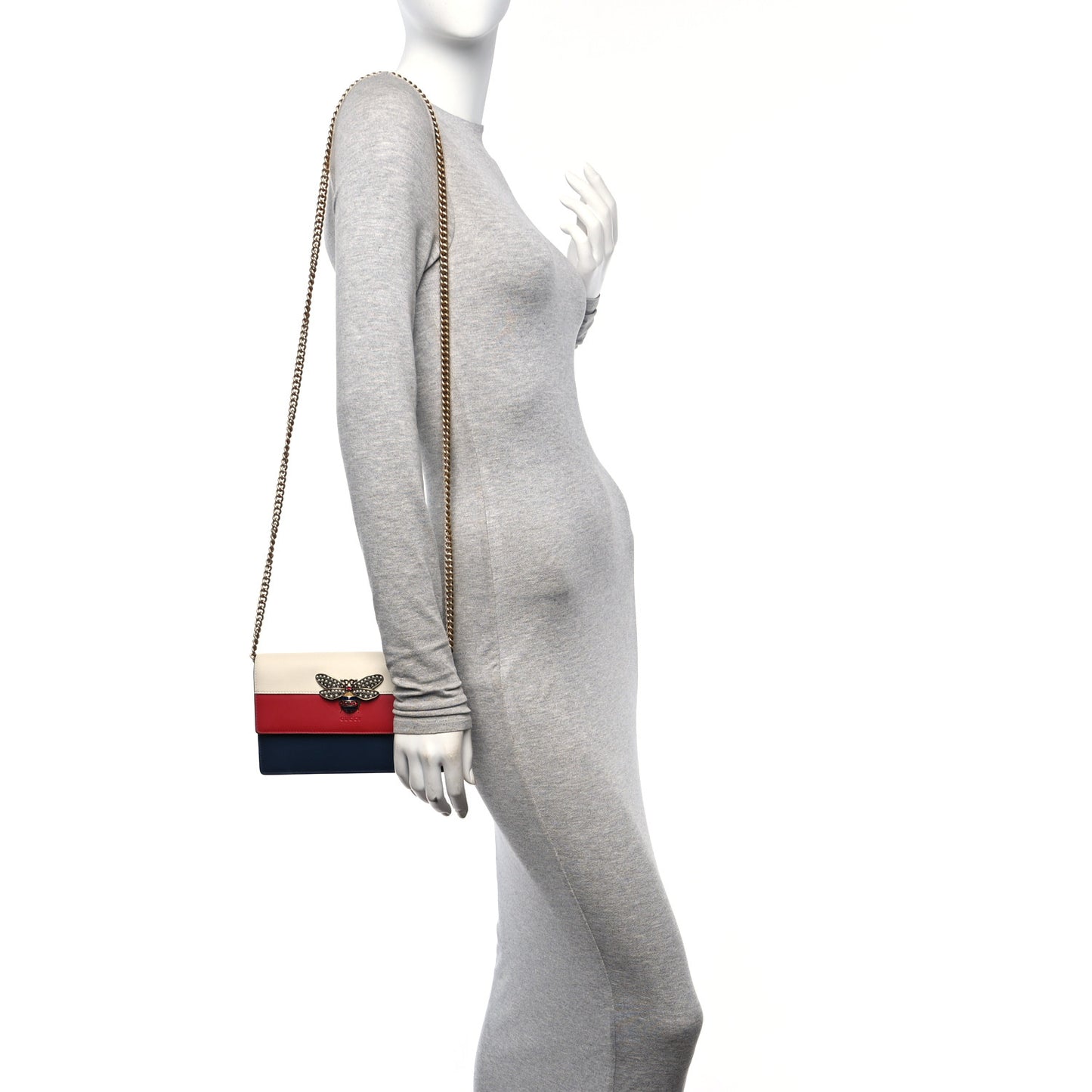 Calfskin Queen Margaret Chain Wallet Blue Agata Hibiscus Red Mystic White