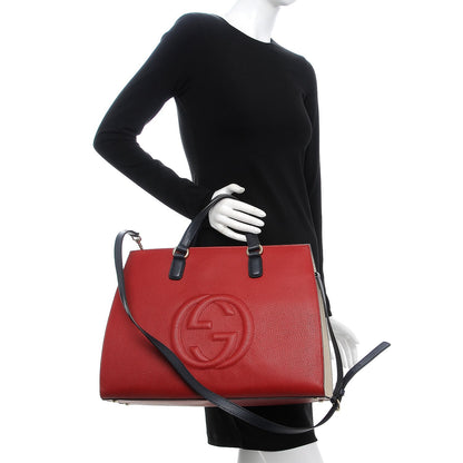 Gucci Dollar Calfskin Large Soho Top Handle Satchel Hibiscus Red Mystic White Blue 2 of 10
