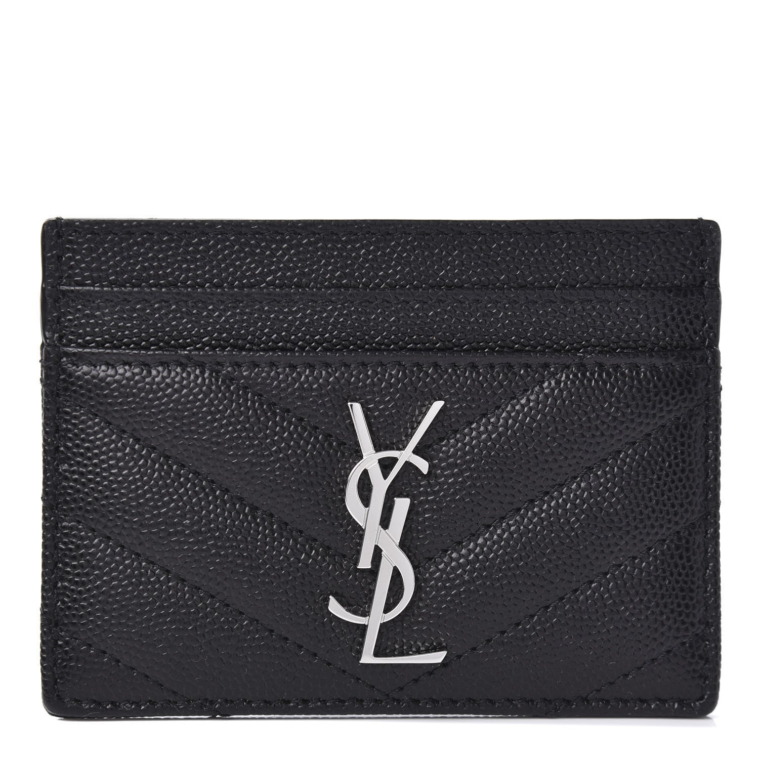 Saint Laurent Grain De Poudre Matelasse Chevron Monogram Credit Card Case Black 1 of 8