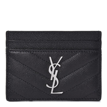 Saint Laurent Grain De Poudre Matelasse Chevron Monogram Credit Card Case Black 1 of 8