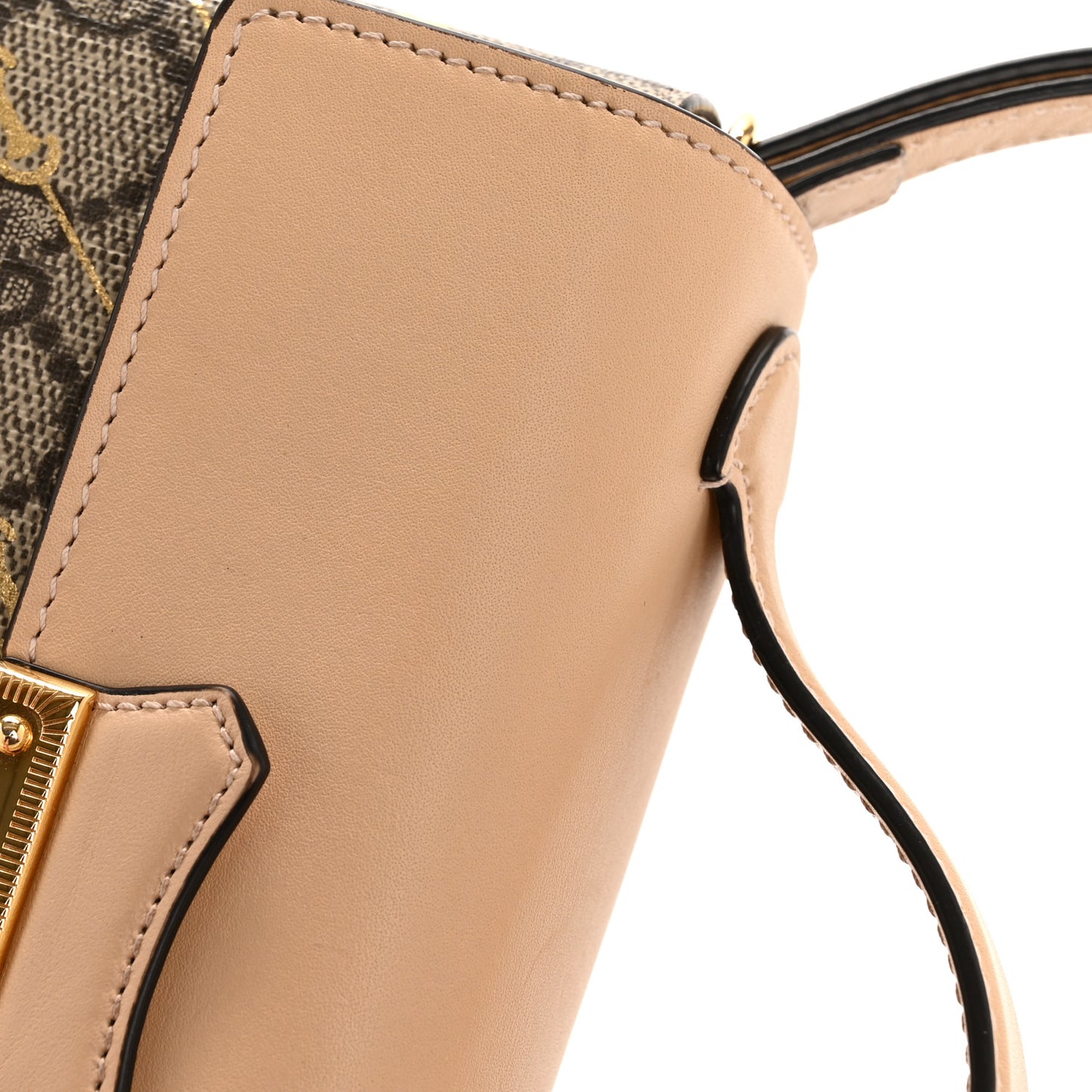 GG Supreme Monogram Calfskin Horsebit Print Mini Padlock Top Handle Shoulder Bag Beige Ebony Light Pink