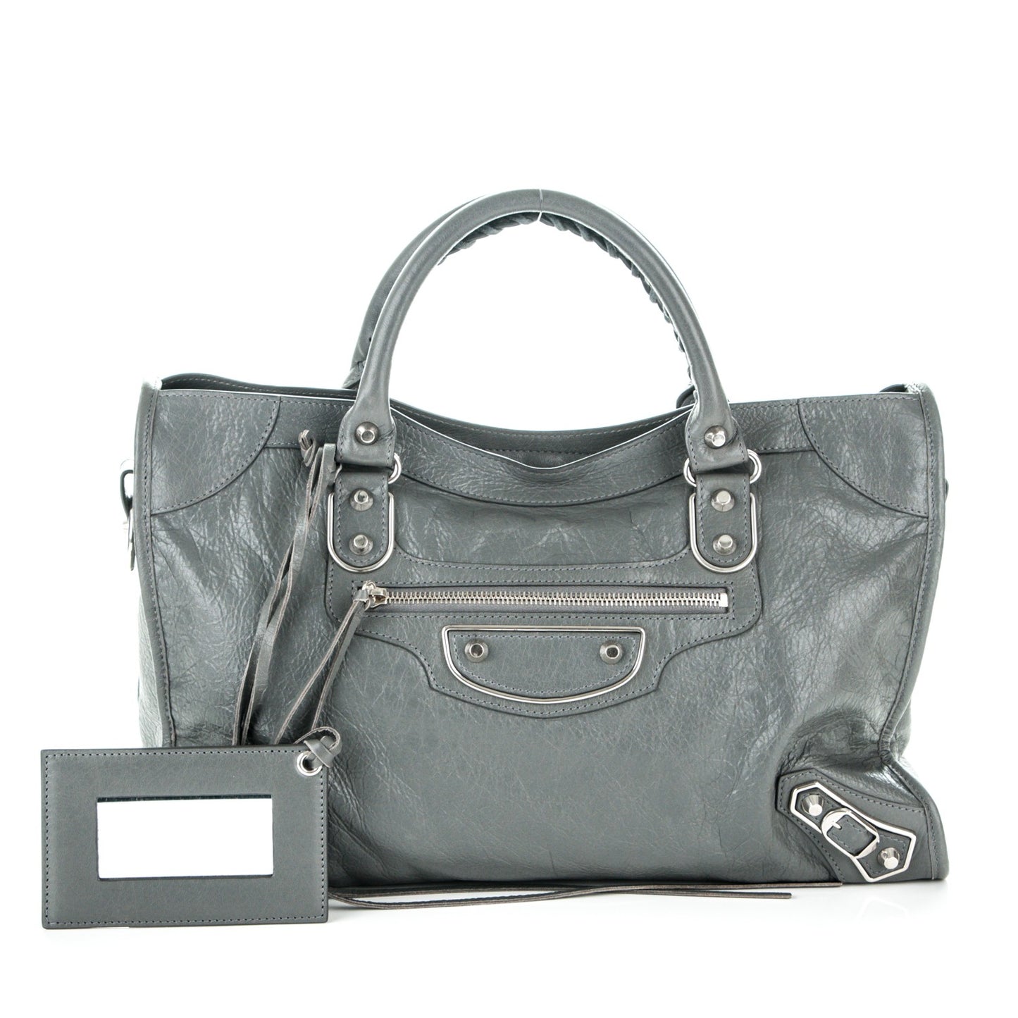 Agneau Silver Metallic Edge Hardware City Gris Cendre