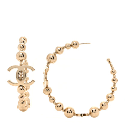 Chanel Metal Bead CC Hoop Earrings Gold 1 of 16