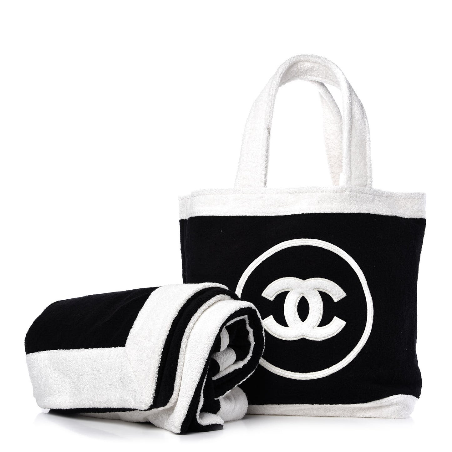 Terry Cotton CC Beach Tote Towel Set Black White