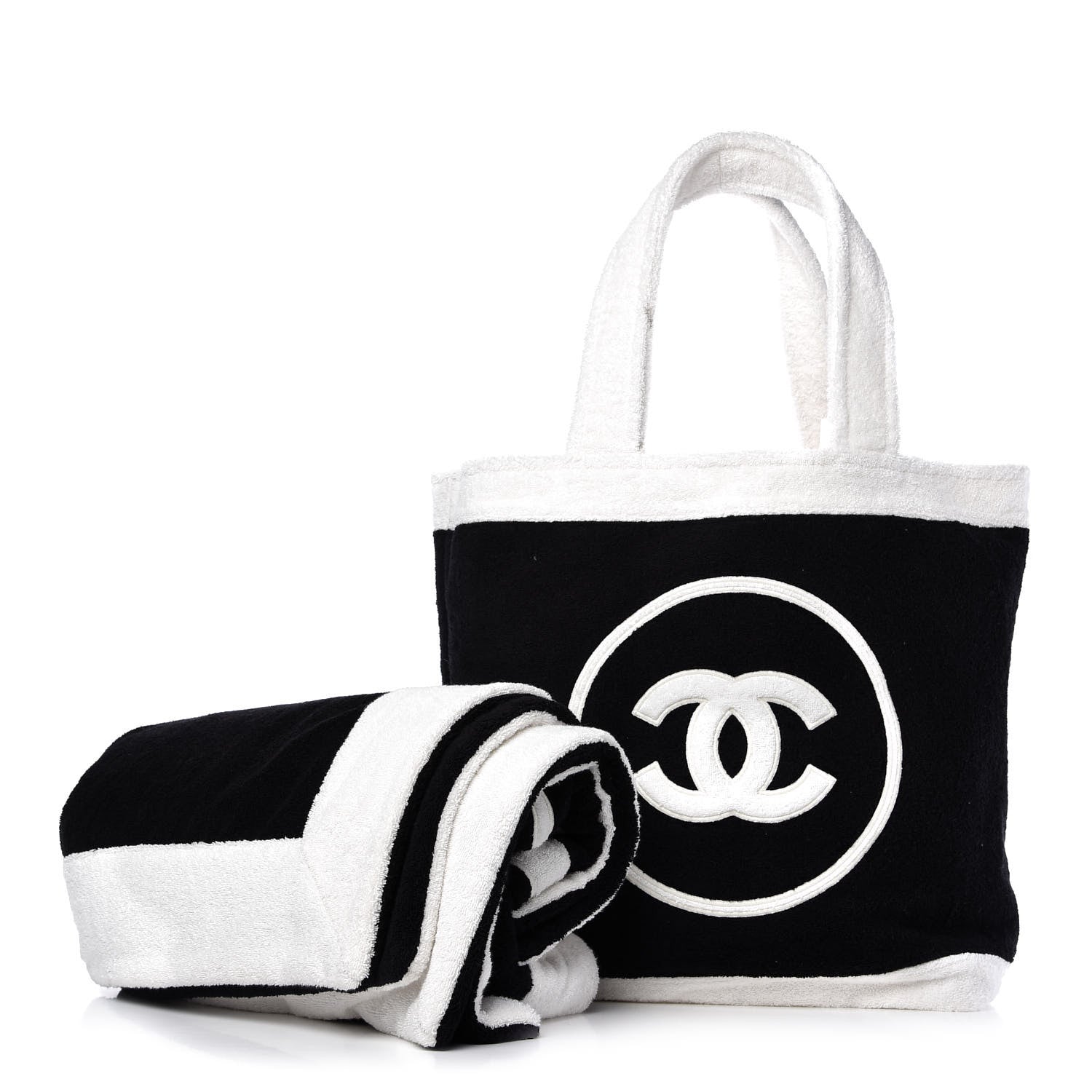 Chanel Terry Cotton CC Beach Tote Towel Set Black White 11 of 12