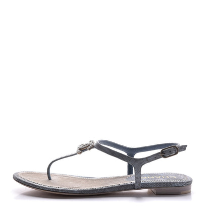 Chanel Lizard Pearl CC Sandals 37 Light Blue 1 of 9