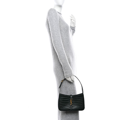 Saint Laurent Calfskin Crocodile Embossed LE 5 A 7 Hobo New Vert Fonce 2 of 9