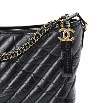 Chanel Aged Calfskin Chevron Quilted Medium Gabrielle Hobo Black 7 of 9