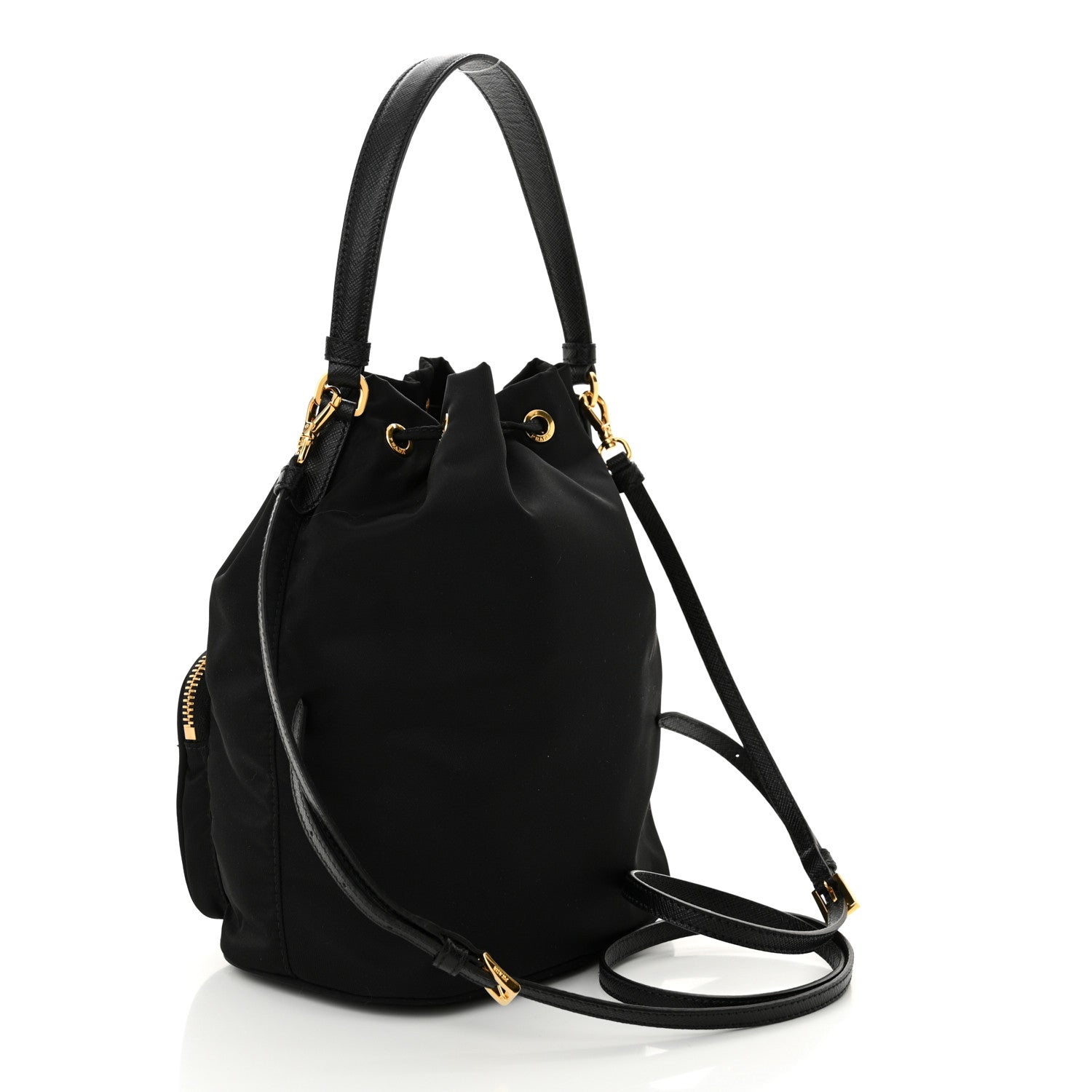 Prada Nylon Vela Saffiano Mini Bucket Crossbody Bag Black 3 of 10