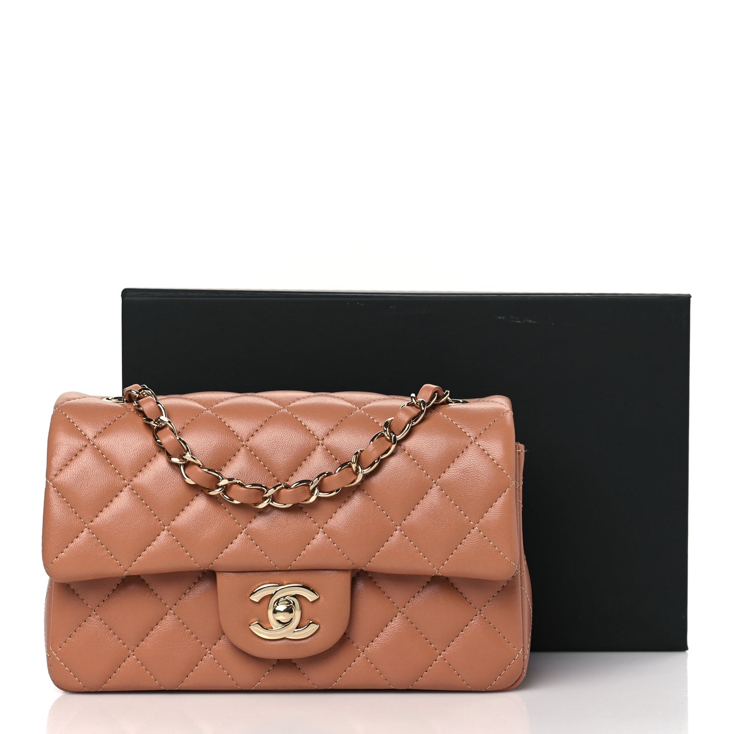 Lambskin Quilted Mini Rectangular Flap Brown