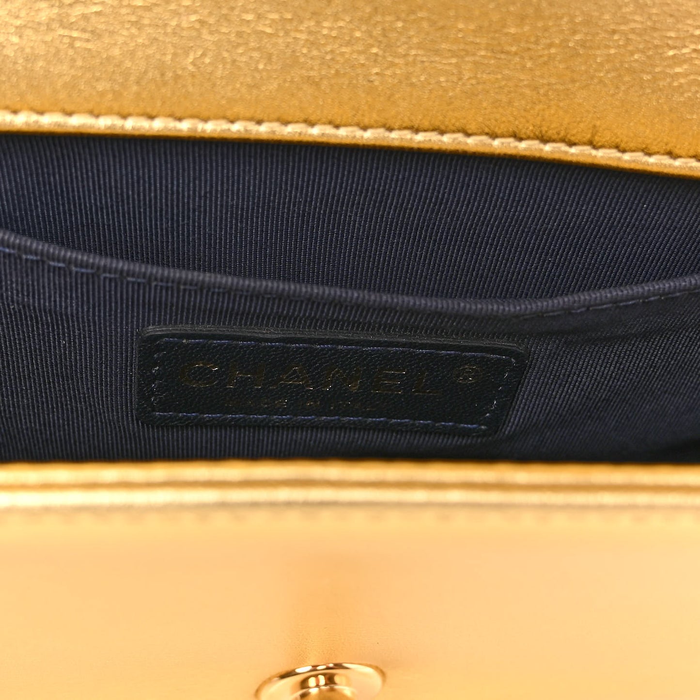 Metallic Lambskin Embossed Small Cube Boy Flap Gold