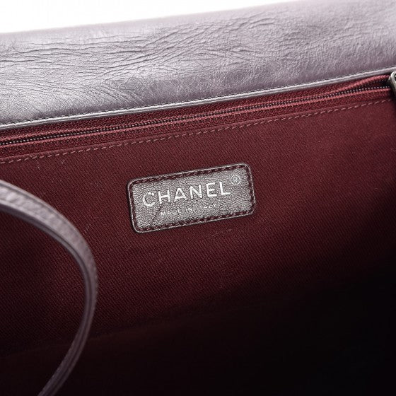 Calfskin Quilted Large CC Enchained Accordion Flap Grey
