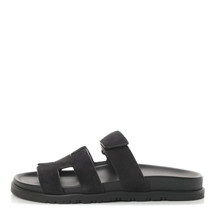 Hermes Suede Goatskin Womens Chypre Sandals 40 Black 1 of 7