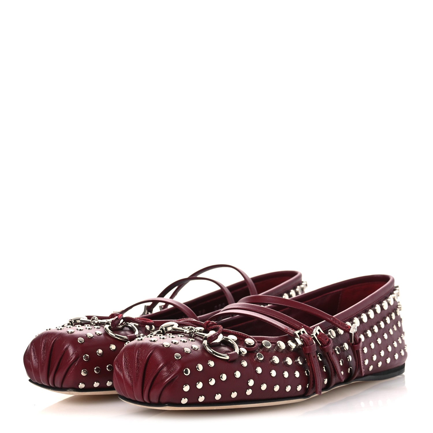 Gucci Nappa Carmaque Studded Horsebit Ballet Flats 39 Rosso Ancora 4 of 11