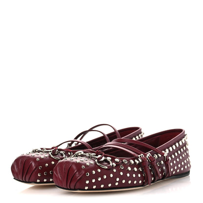 Gucci Nappa Carmaque Studded Horsebit Ballet Flats 39 Rosso Ancora 4 of 11
