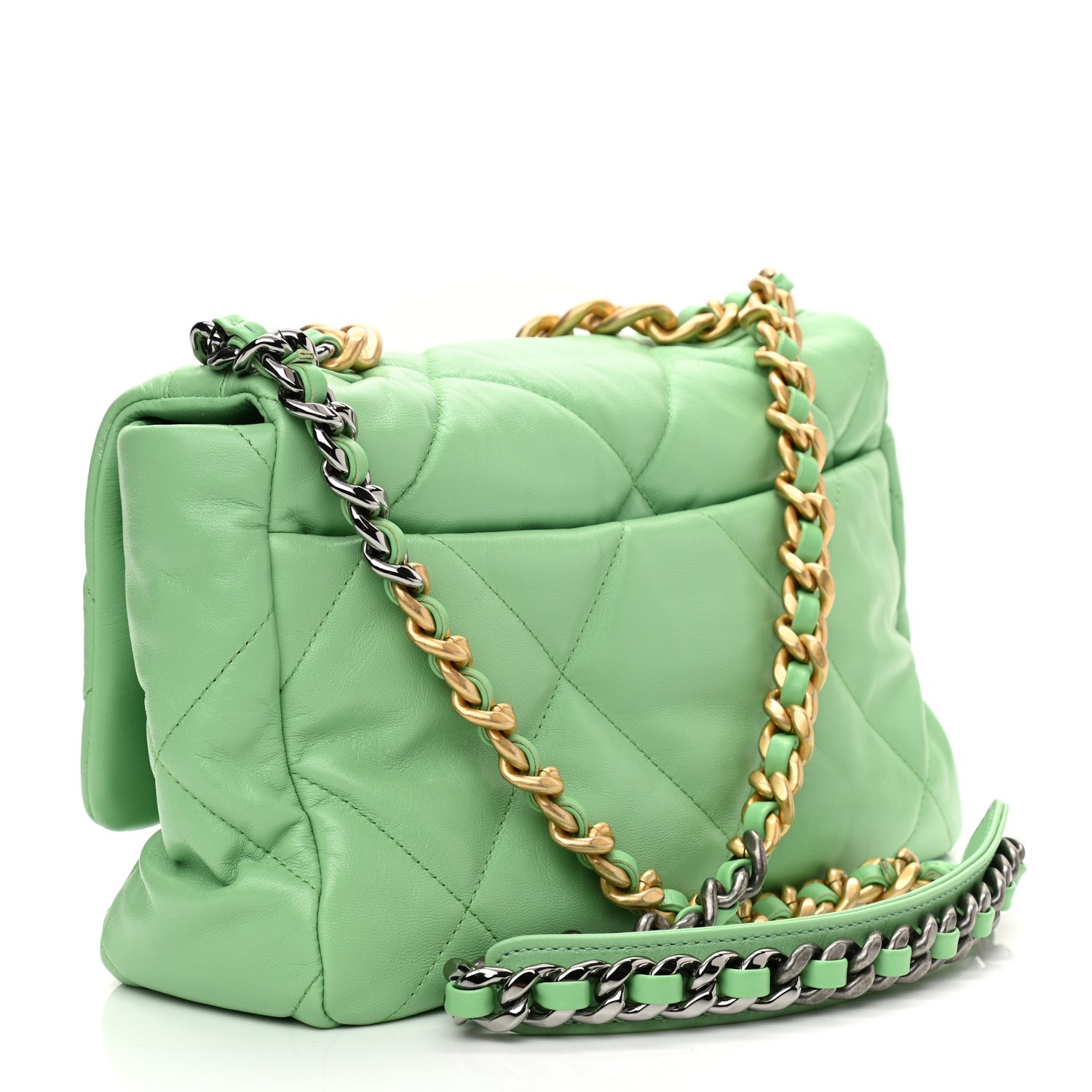 Chanel Lambskin Quilted Large Chanel 19 Flap Light Green 3 of 10