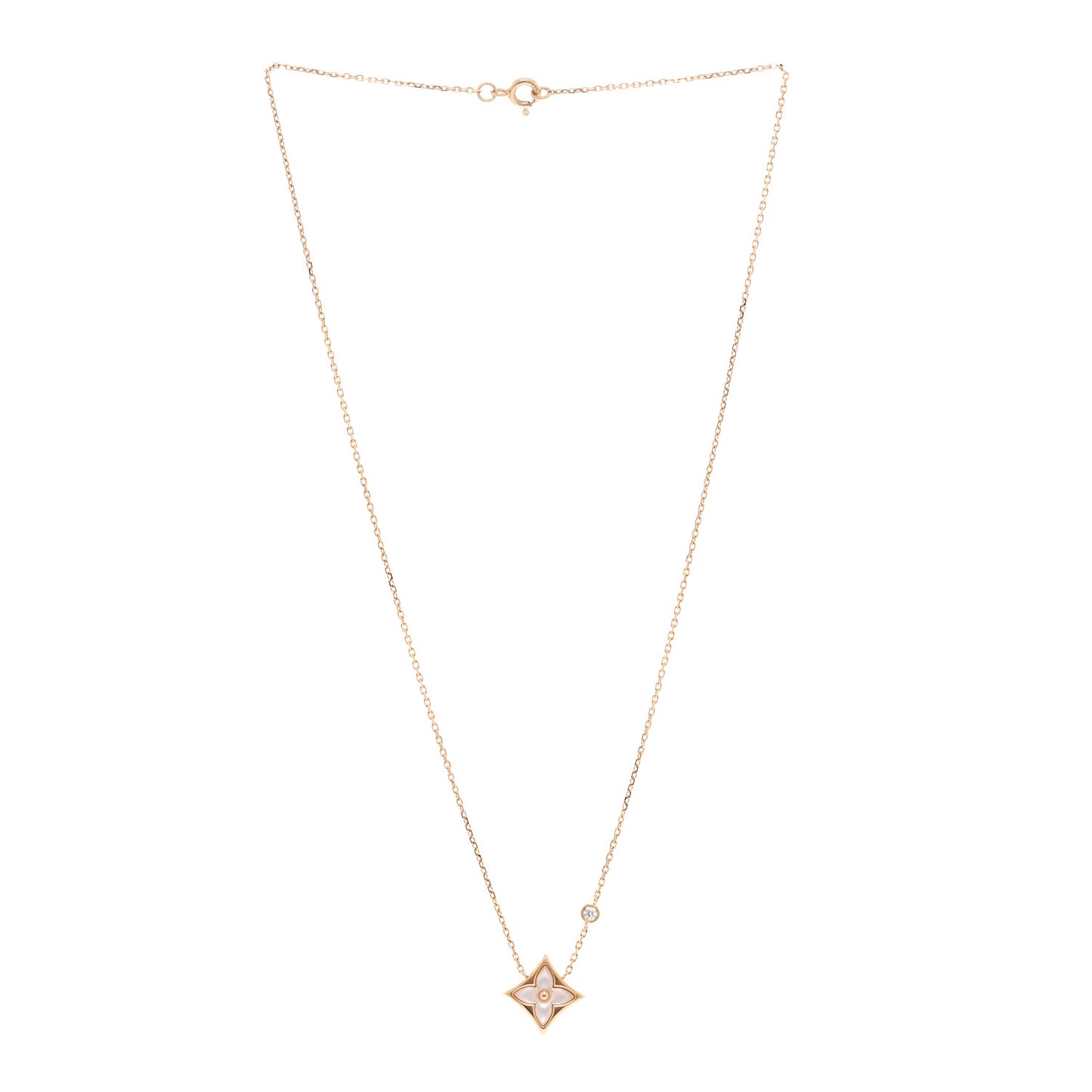 18K Pink Gold Diamond Pink Mother of Pearl Color Blossom BB Star Pendant Necklace