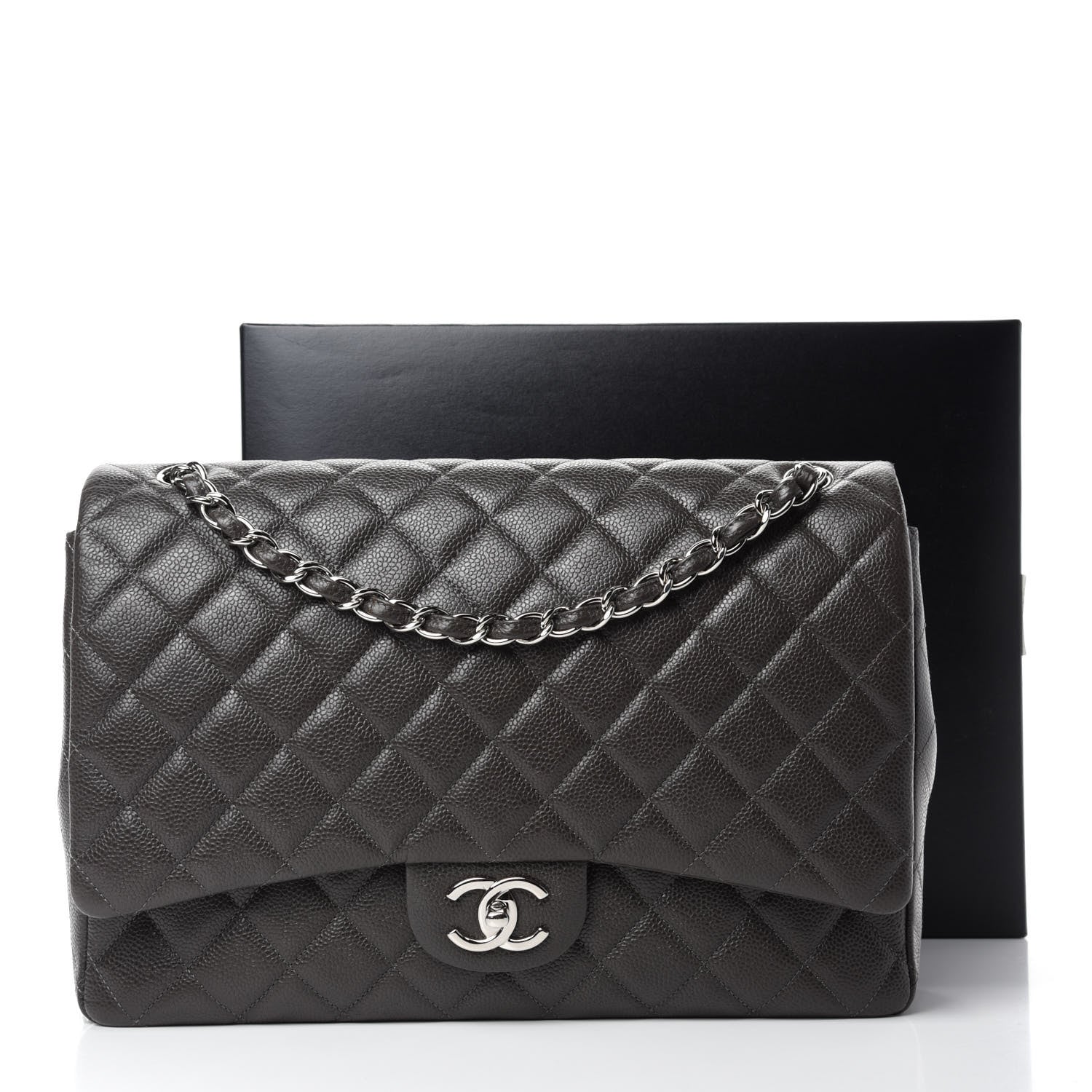 Chanel Caviar Quilted Maxi Double Flap Grey 14 of 14