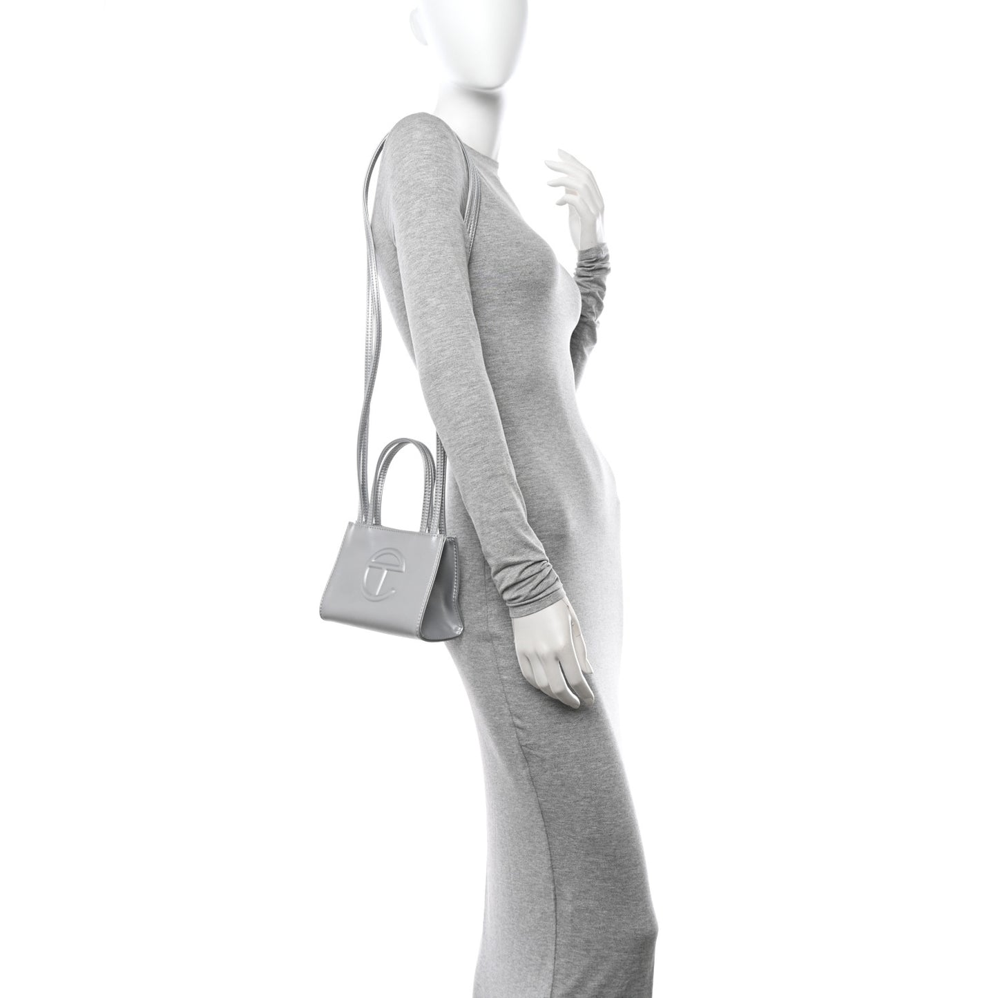Metallic Vegan Leather Small Shopping Bag Silver
