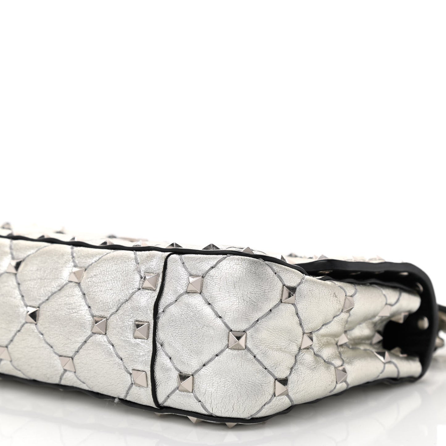 Metallic Nappa Small Rockstud Spike Shoulder Bag Silver