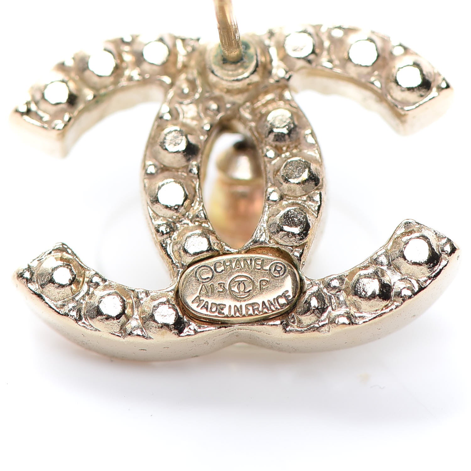 Chanel Pearl Crystal CC Earrings Light Gold 4 of 4