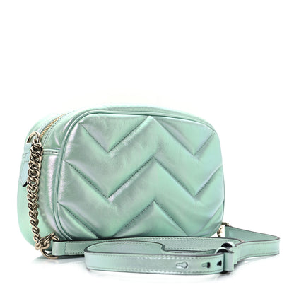 Gucci Iridescent Nappa Chevron Matelasse Small GG Marmont Chain Shoulder Bag Iridescent Salvy Green 3 of 10