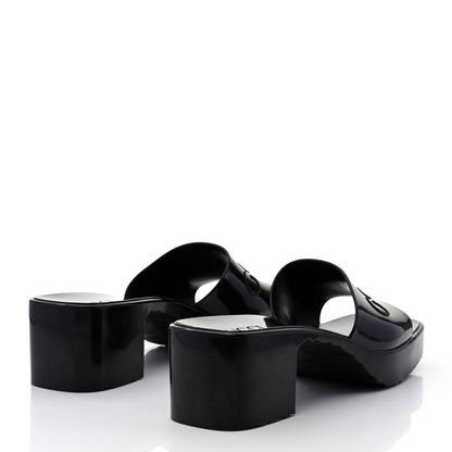 Gucci Rubber Gucci Logo Womens Platform 20/60mm Slide Sandals 41 Black 4 of 9