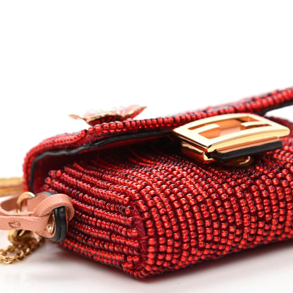Fendi Enamel Nappa Beaded Flower Embroidered Pico Baguette Charm Rosso Albicocca 7 of 9