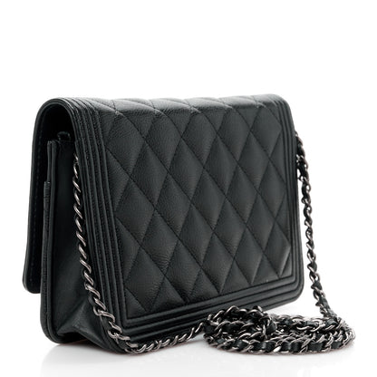 Chanel Grained Calfskin Quilted Boy Wallet On Chain WOC Black 3 of 14