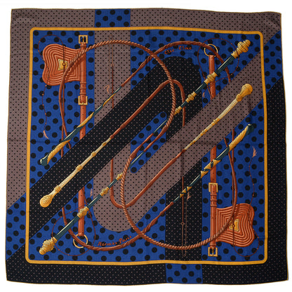 Hermes Cashmere Silk Clic Clac A Pois Shawl GM 140 Noir Indigo Marron Glace 3 of 7