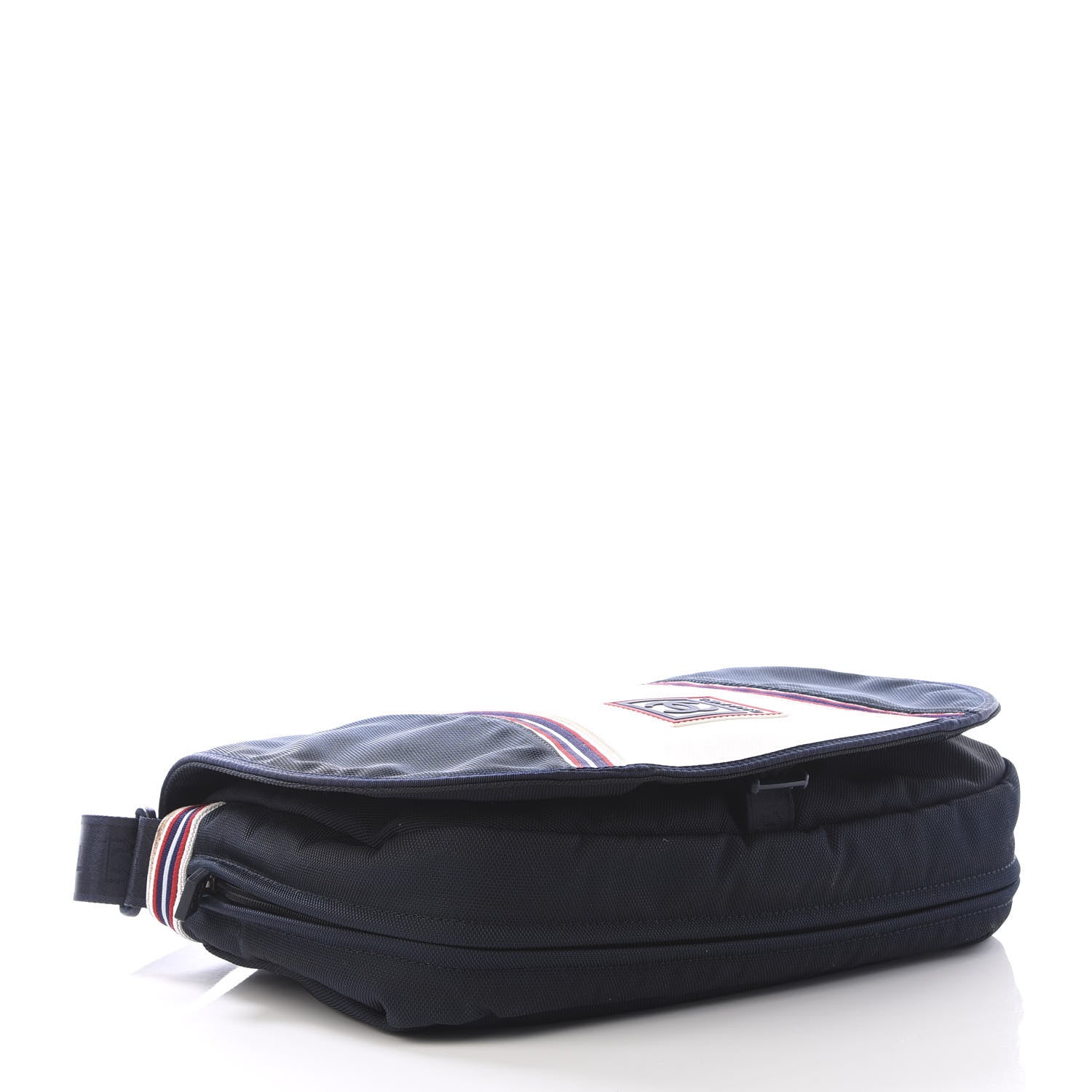 Chanel Canvas Nylon Expandable Sport Messenger Navy Off White 3 of 10