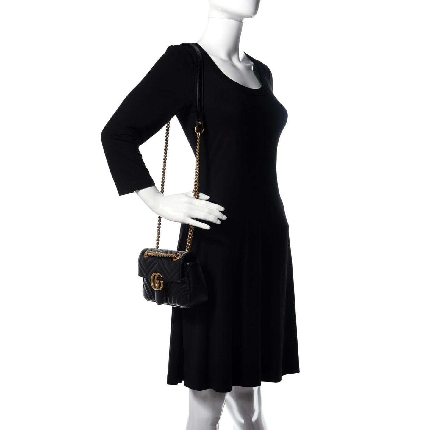 Calfskin Matelasse Mini GG Marmont Shoulder Bag Black