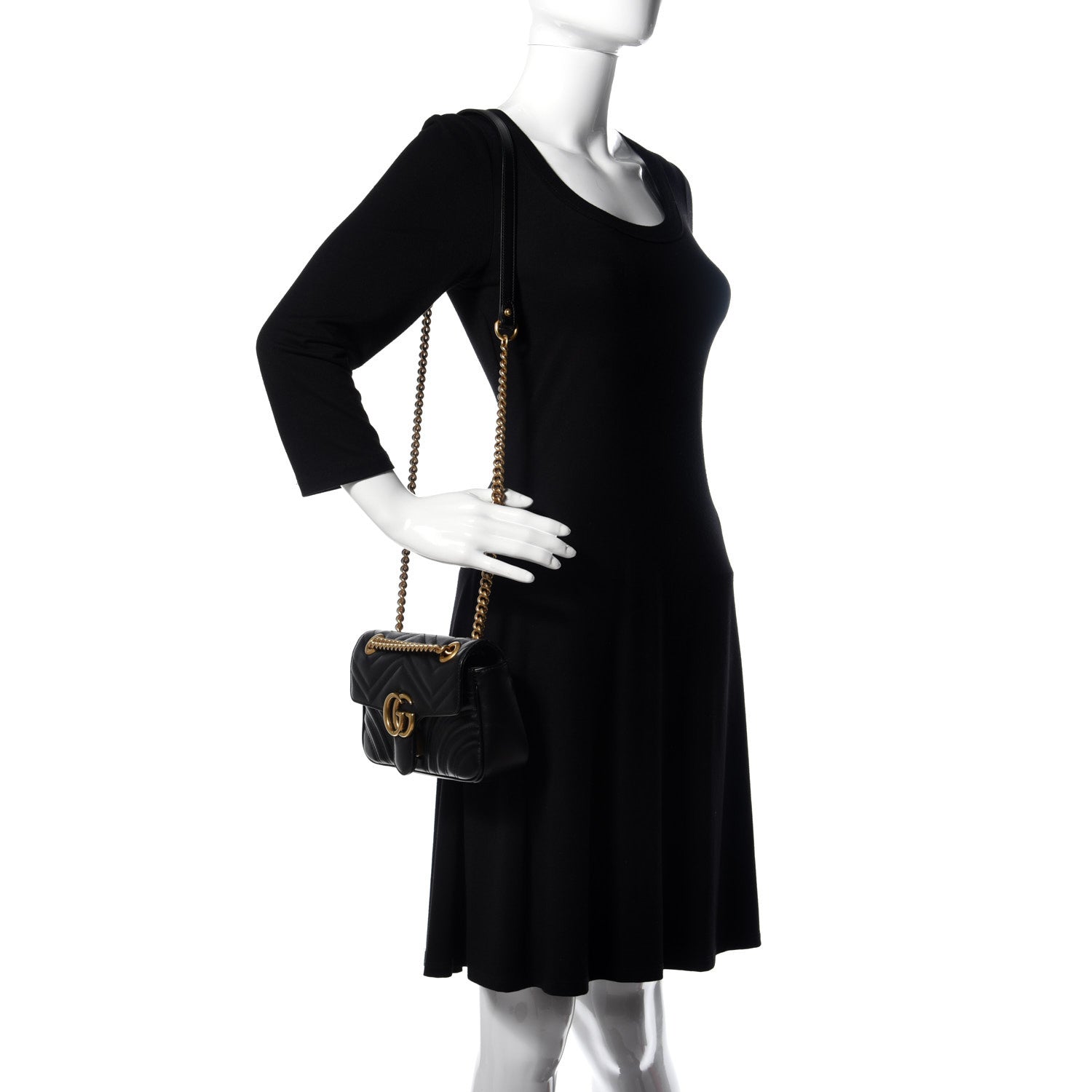 Gucci Calfskin Matelasse Mini GG Marmont Shoulder Bag Black 2 of 14