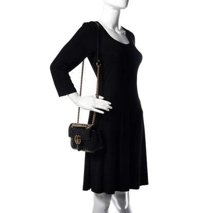 Gucci Calfskin Matelasse Mini GG Marmont Shoulder Bag Black 2 of 14