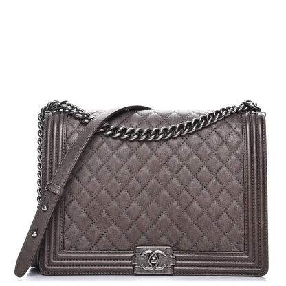 Chanel Metallic Calfskin Quilted Large Boy Flap Dark Silver 1 of 12