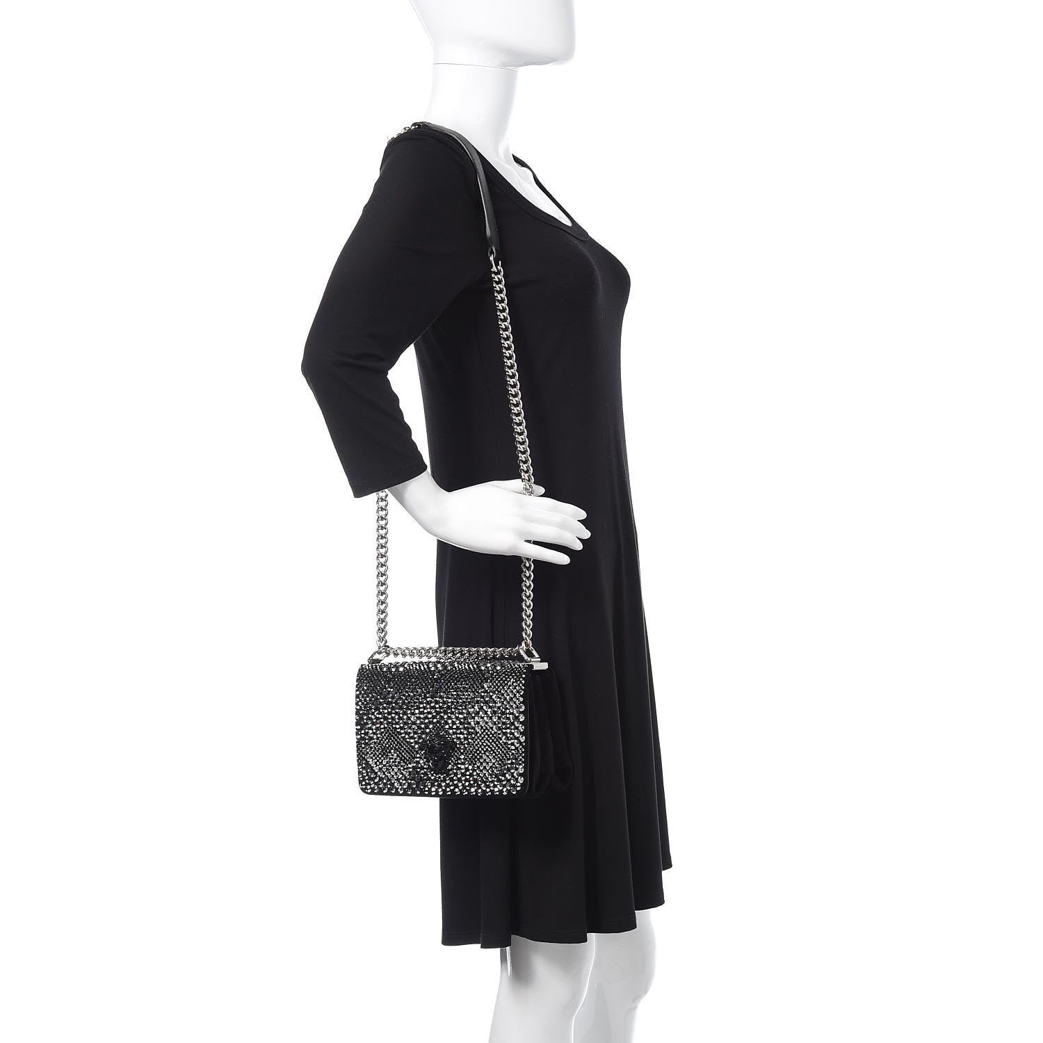 Versace Suede Palazzo Crystal Chain Evening Bag Black 2 of 9