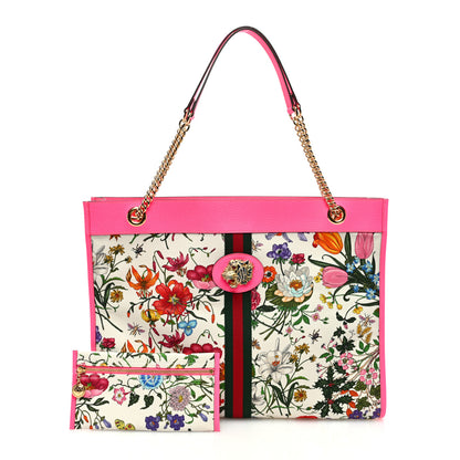 Gucci Canvas Flora Large Rajah Chain Tote White Multicolor Fuxia Fluo 3 of 12