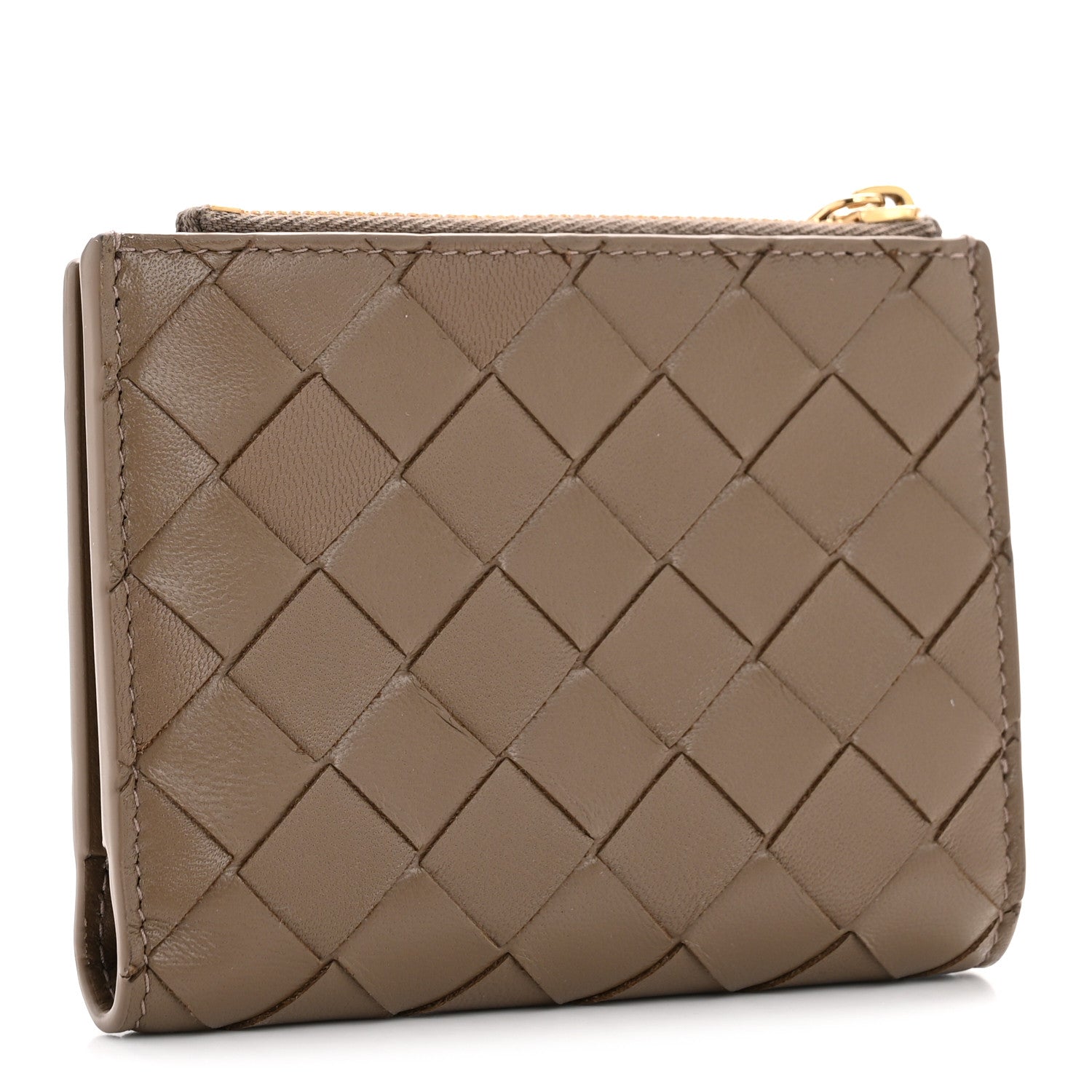Bottega Veneta Nappa Intrecciato Bifold Zip Wallet Taupe Grey