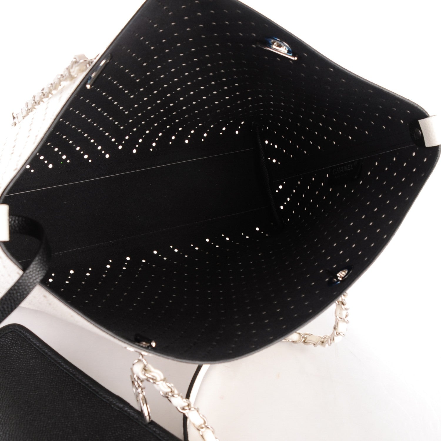 Chanel Perforated Grained Calfskin Small Shopping Tote White 6 of 8